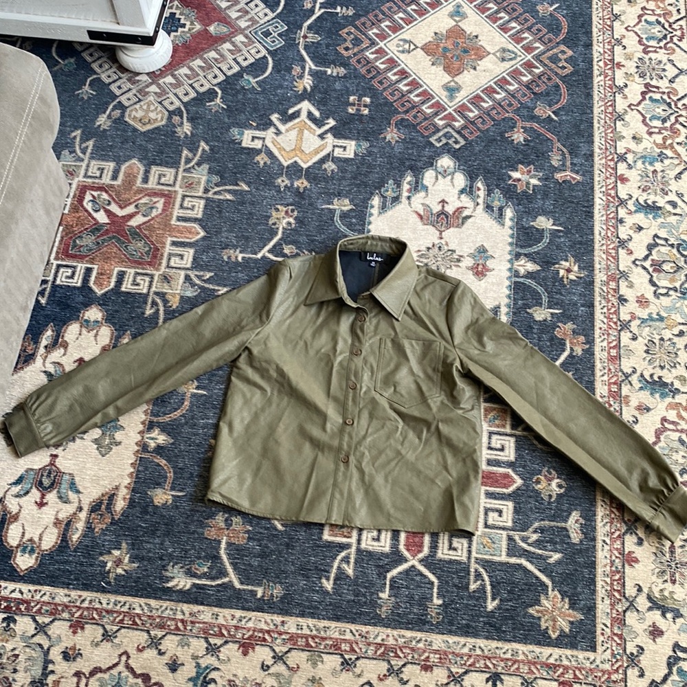 Olive Green Lulus pleather shacket